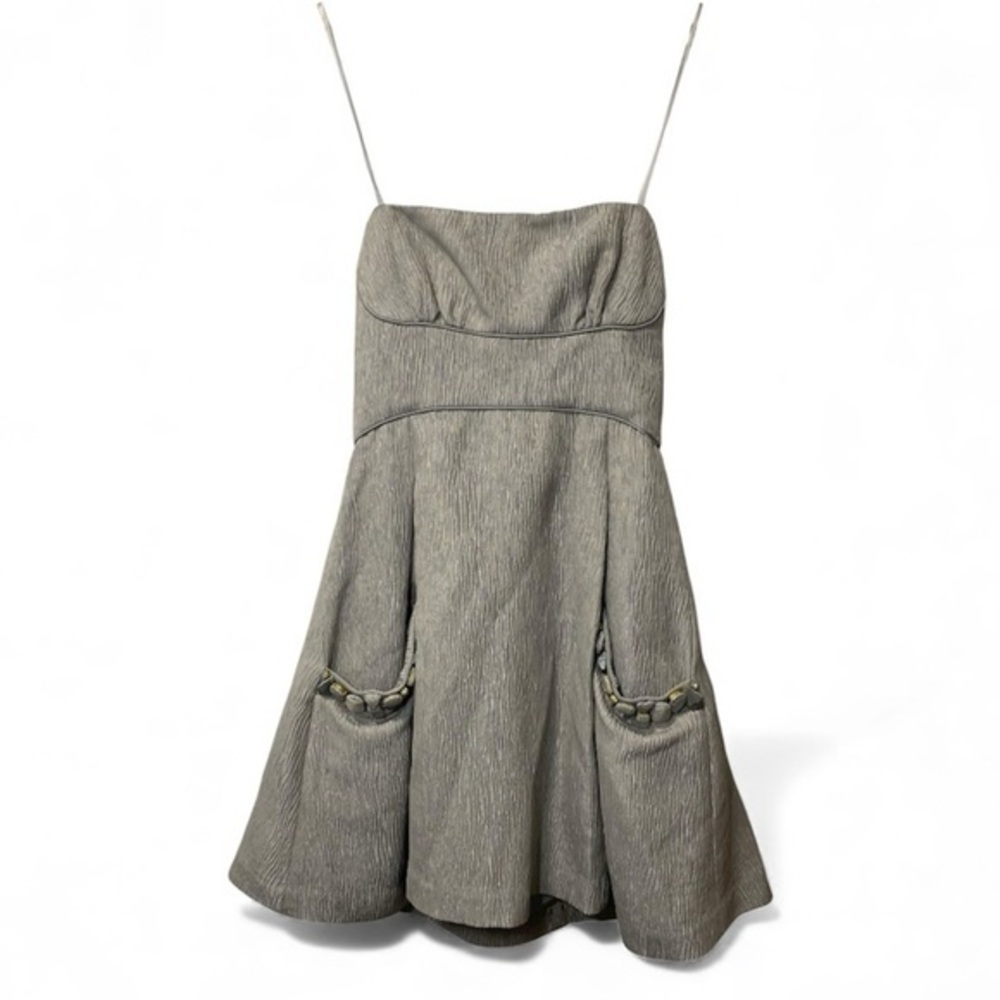 BCBGMAXAZRIA Misty Morning Strapless Dress Contrast 100% Silk Size 10